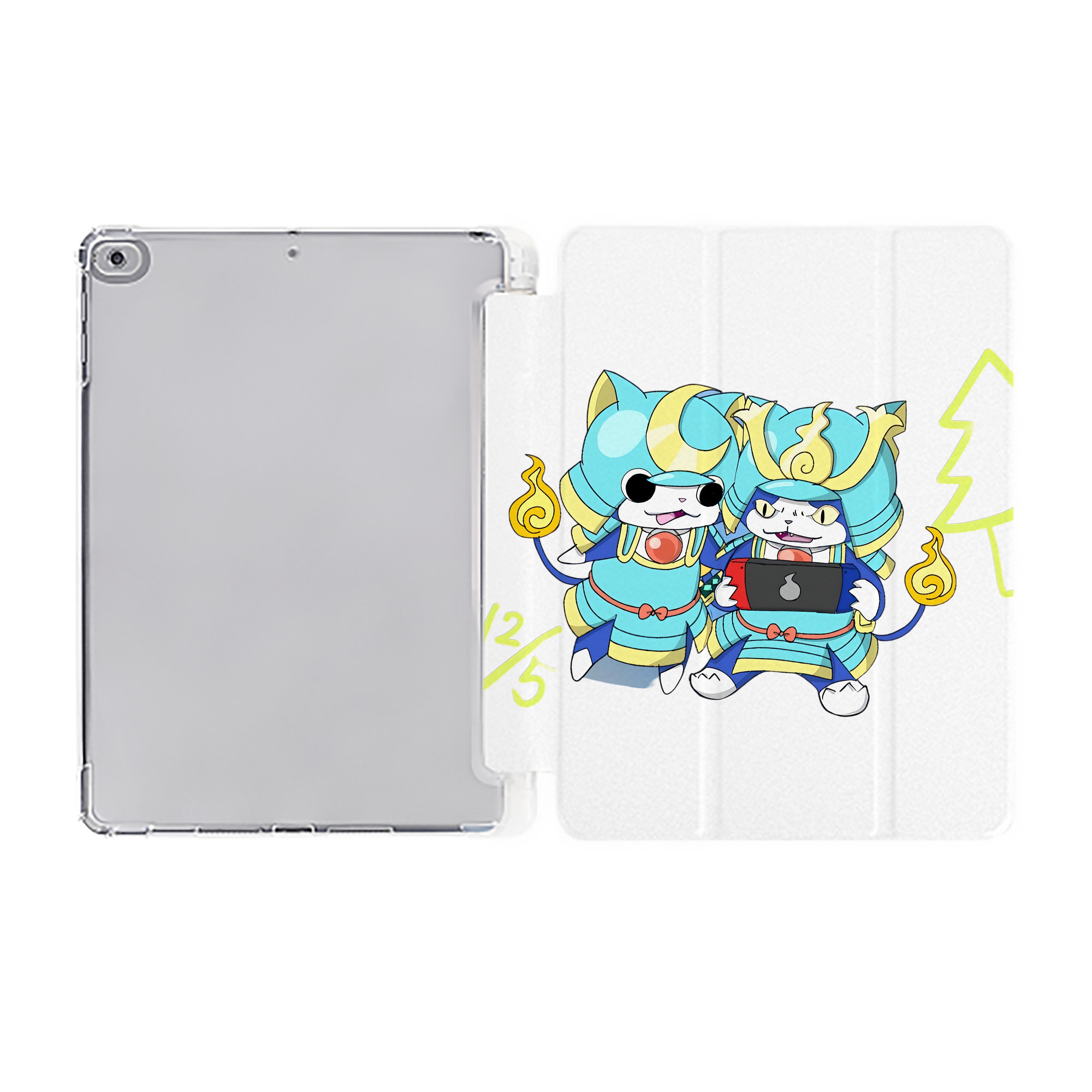 （画像用） 妖怪ウォッチ Yo-kai Watch IPad ケース ペン収納付き 三つ折りスタンド PUレザー×シリコン 対応機種9.5/10.5/10.9インチ
